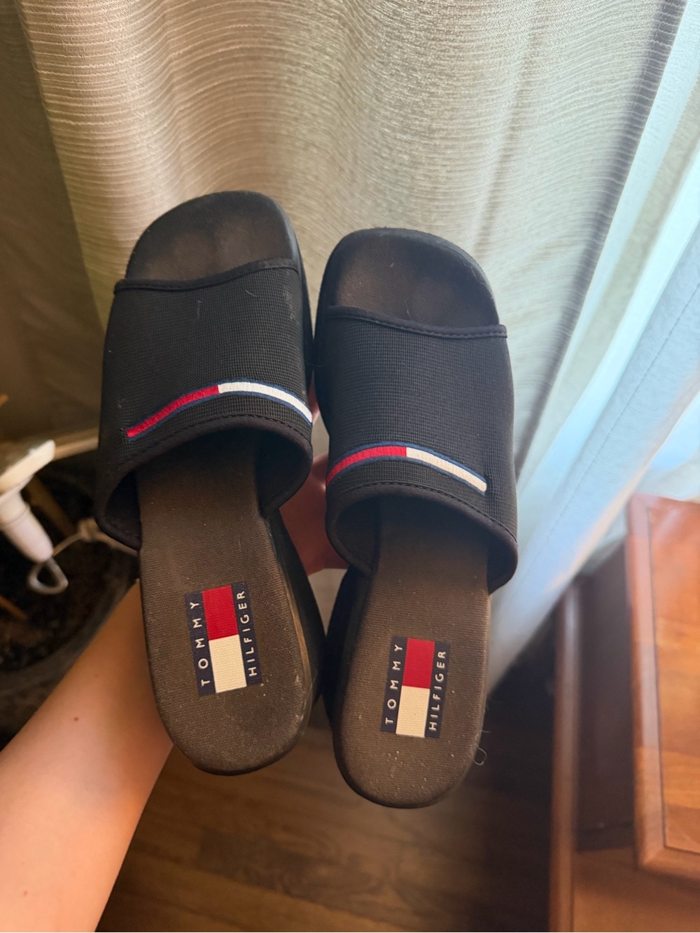 Vintage Tommy Hilfiger Black Slide Sandals with Signature Stripe